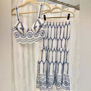 Elegant Blue and White Patterned Skirt Set